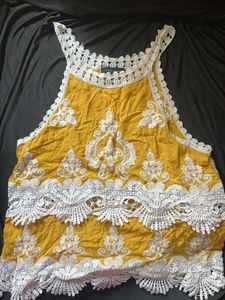 Yellow Crochet Trim Tank Top