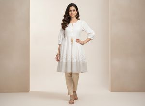 Elegant White Cotton Kurta Top