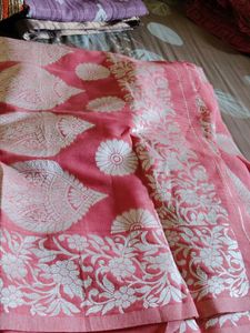 Beautiful Pink Saree with White Motifs