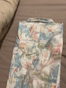 linen-cotton Floral Print Button-Up Shirt