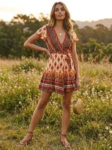 4329. Bohemian Print Wrap Dress