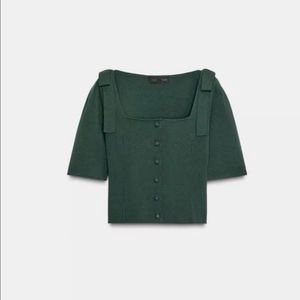 Zara Elegant Green Square Neck Button-Up Top