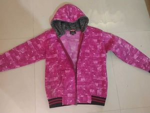 Pink Printed Zip-Up Hoodie