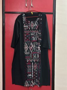 Black Kurta with Geometric Print