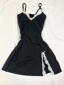 Black Lace Trim Cami Slip Dress
