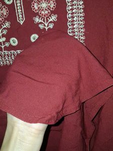 Maroon Embroidered Kurta