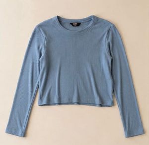 Blue Ribbed Long Sleeve Top