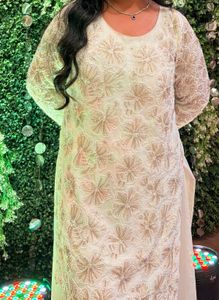 Elegant White Embroidered Kurta with Palazzo