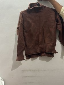 Brown Turtleneck Knit Sweater