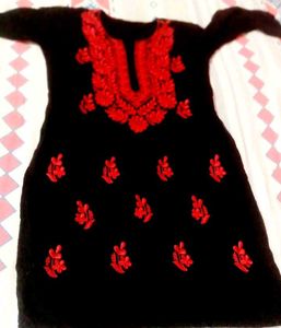 Black Kurta with Red Embroidery