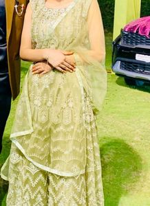 beautiful green lehnga chunri with shrug