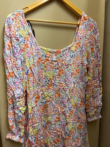 Floral Print Square Neck Midi Dress