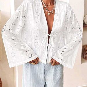 White Broderie Anglaise Tie-Front Blouse