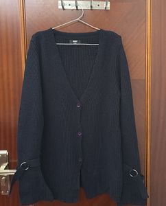 Navy Cardigan with Tie Sleeves