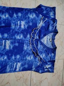 Blue Tie-Dye Nightgown with Ruffles