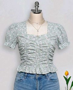 Mint Green Floral Crop Top | Cottagecore Co