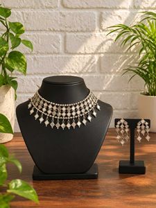 Silver Oxidised Mirror Necklace & Earring Set