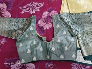 Tissue Saree With Contrast Blouse