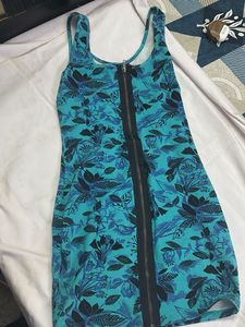 Teal Floral Print Dress with Zipper