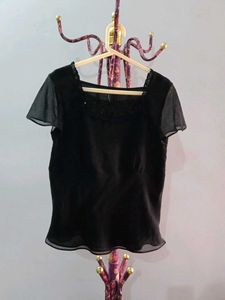 Elegant Black Sheer Sleeve Top