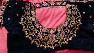 Pink Embroidered saree with sitchted blouse