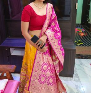 Vibrant Banarasi Silk Lehenga Skirt Set