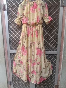 Floral Print Yellow Full Lentgh Dress. It Can Use
