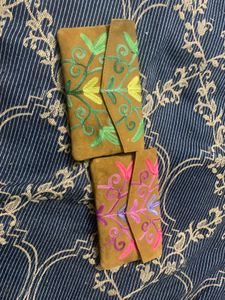Embroidered Suede Pouches - Set of 2