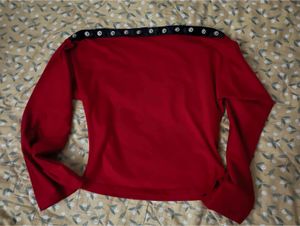 Red Boat Neck Long Sleeve Top