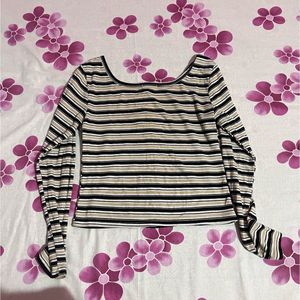 Striped Long Sleeve Button-Up Top