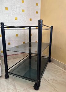 Multi-tier Glass Shelf Unit on Wheels