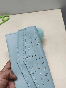 Cute Blue Wallet with Pom Po