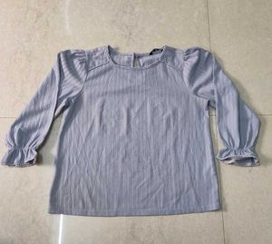 Cute Blue Striped Puff Sleeve Top