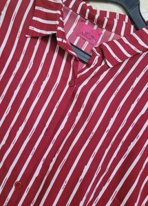 Chic Striped Short-Sleeve Button-Up Blouse
