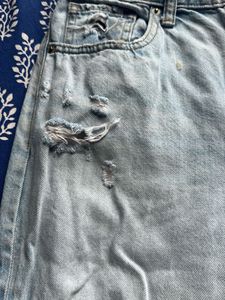 uniqlo Light Wash Distressed Wide Leg Jeans