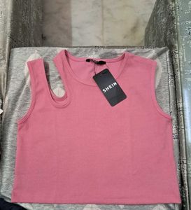 Shein Pink Ribbed Cutout Tank Top
