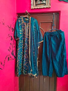 Embroidered Teal Kurta Set with Palazzo