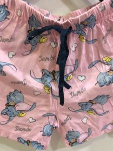 Dumbo Toon Print Pink Pyjama Shorts For Women