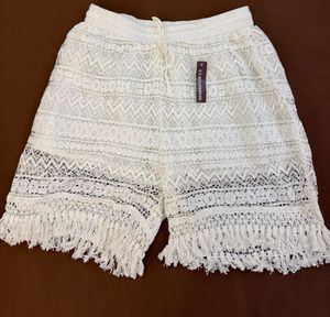 White Lace Fringe Shorts