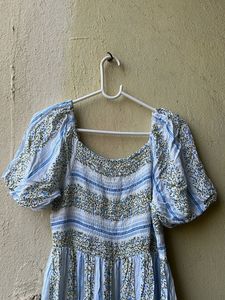 Brand New Zudio Boho Blue Floral Smocked Dress