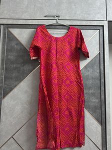 Vibrant Pink Bandhani Kurta with Embellished Neckl