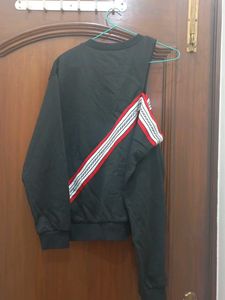 Trendy Cold Shoulder Striped Sweatshirt