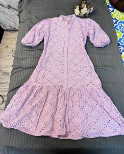 Lilac Eyelet Midi Dress