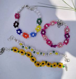 Handmade Beaded Flower Bracelets (Set of 3)