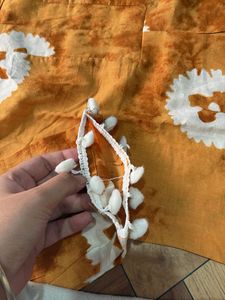 Orange Tie-Dye Kurta Set with Pom-Pom Trim