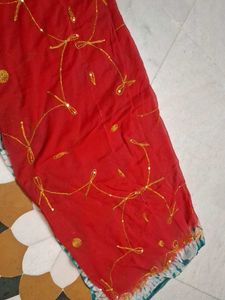 Elegant Red Embroidered odhna