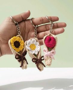 Combo 3 Crocheted Flower Bouquet Keychain Set