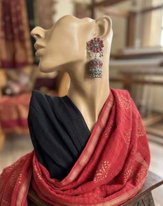 Red & Silver Jhumka Earrings