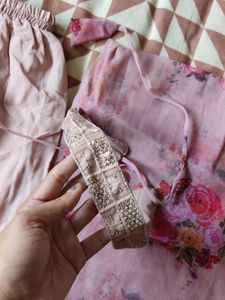 Elegant Pink Floral Anarkali Set with Belt