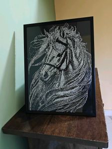 Handmade Rhinestone Horse Wall Art Black Framed